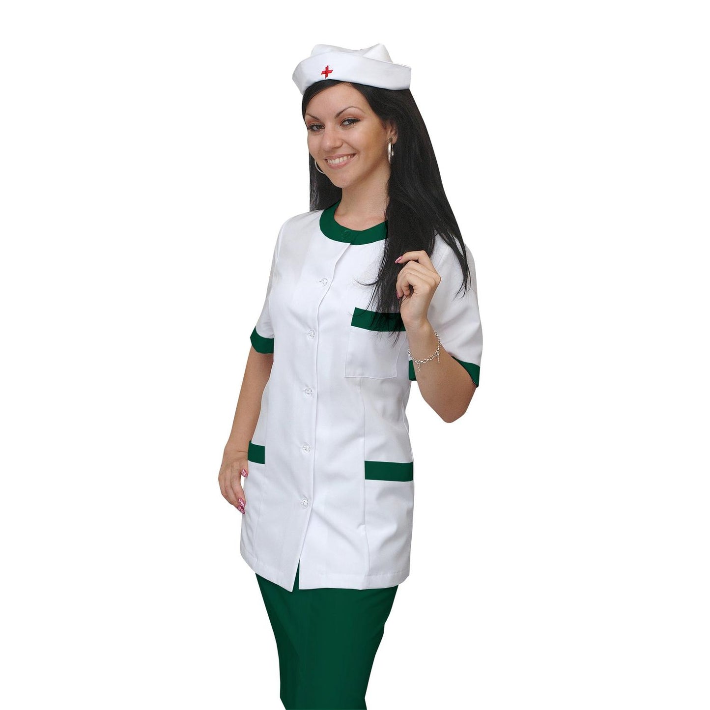 ORDER of women's white tunic with trim - color olive green, model F222-2U