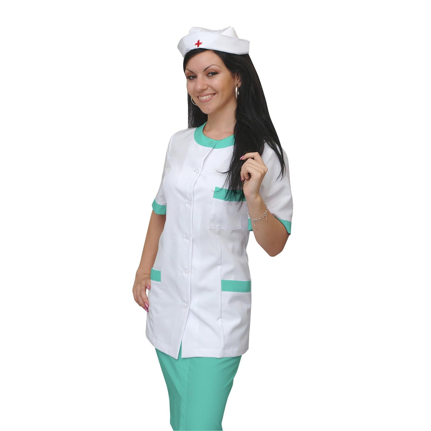 PEDIDO de túnica blanca de mujer con ribete - color menta, modelo F222-2U 
