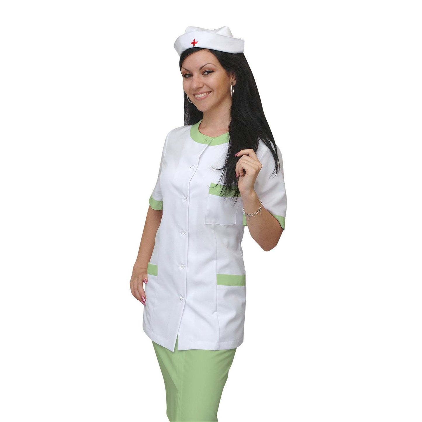 ORDER of women's white tunic with trim - color pale green, model F222-2U