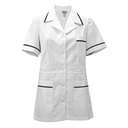 Women's white tunic with trim - color navy blue, model F230-1