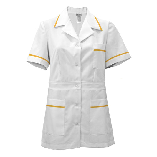 Women's white tunic with trim - color yellow, model F230-1