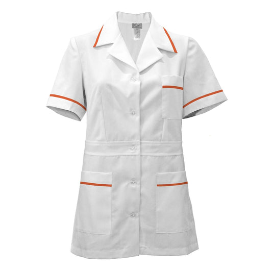 Women's white tunic with trim - orange color, model F230-1