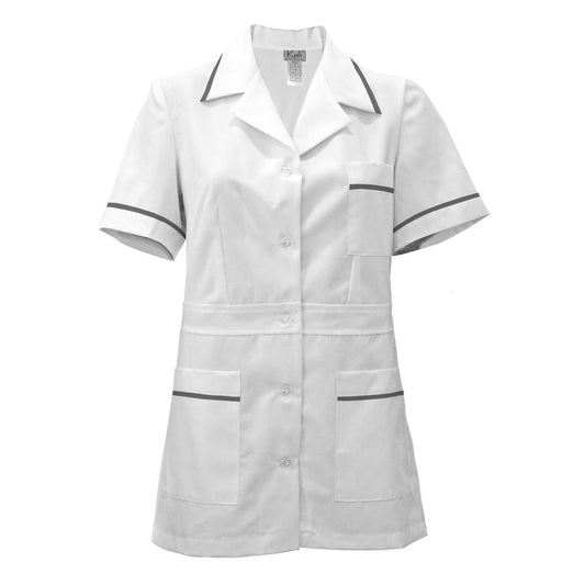 Women's white tunic with trim - light gray color, model F230-1