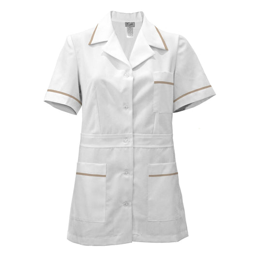 ORDER of women's white tunic with trim - beige color, model F230-1