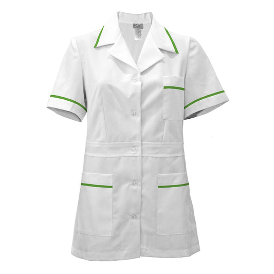 Women's white tunic with trim - pistachio color, model F230-1