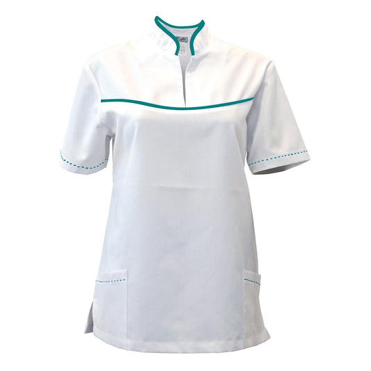 Women's white tunic with trim - dark sea green, model FS215-3