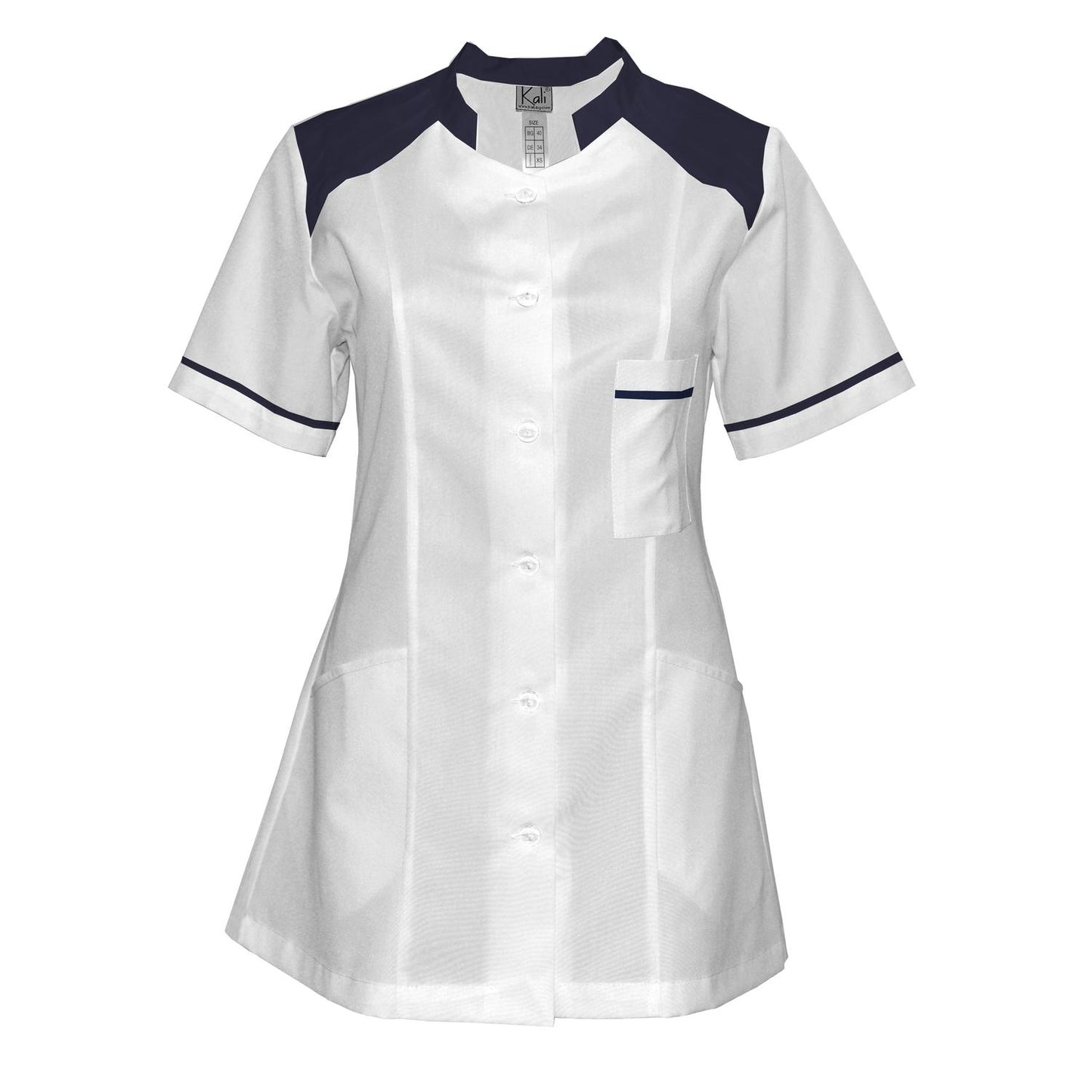 Order a women's white tunic with trim - Navy blue 