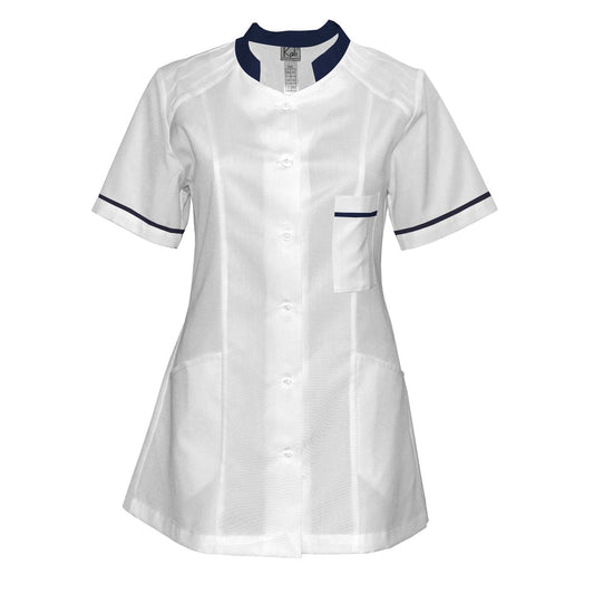 Women's white tunic with trim - Navy blue 