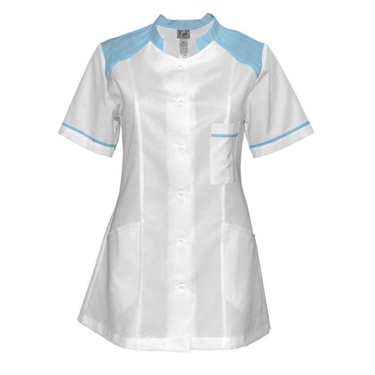Order a women's white tunic with trim - light blue 