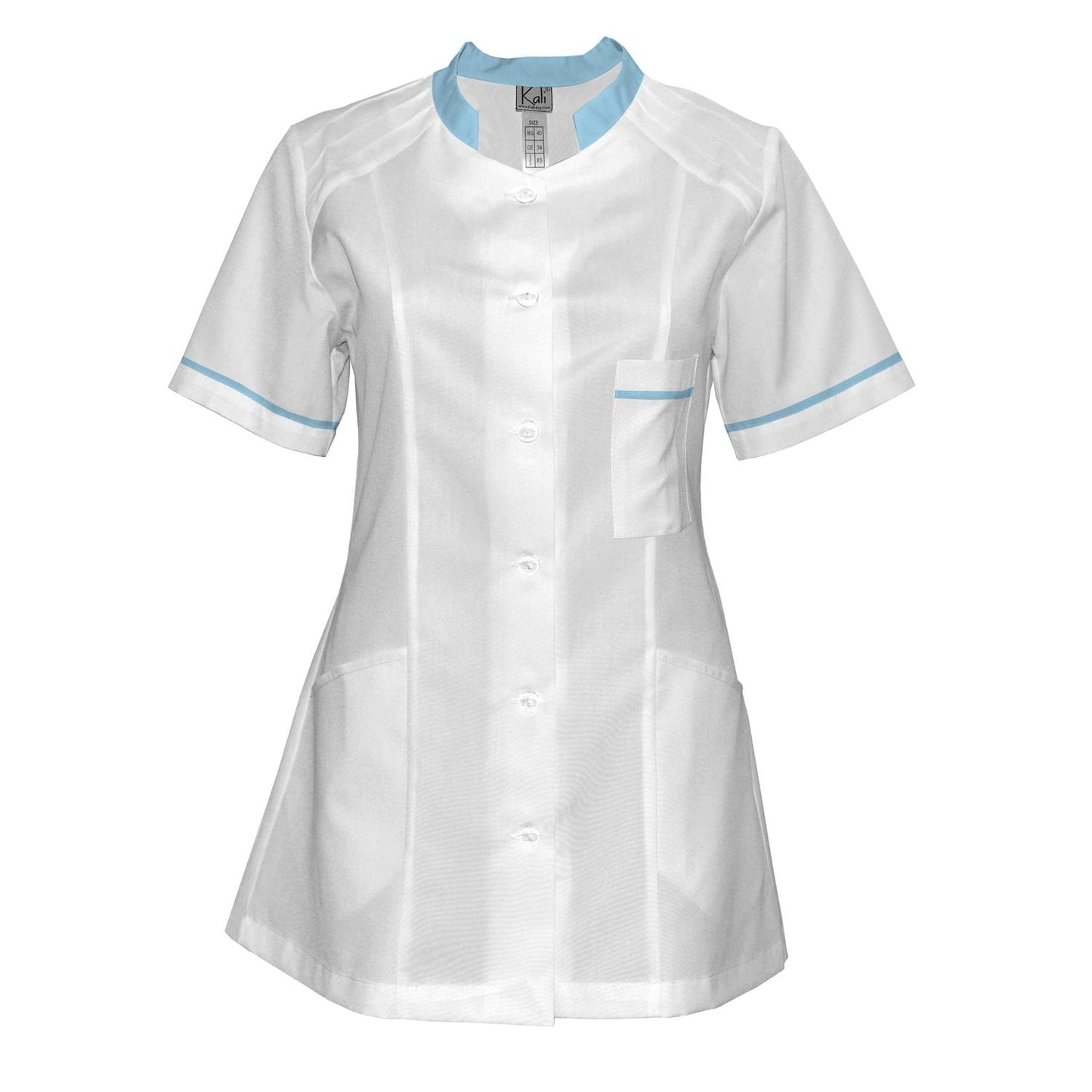 Order a women's white tunic with trim - light blue 