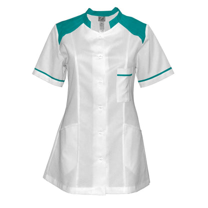 Order a women's white tunic with trim - sea green 