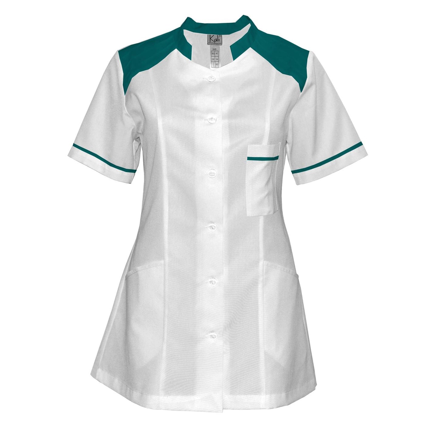 Order a women's white tunic with trim - dark sea green 