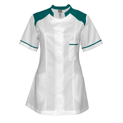 Order a women's white tunic with trim - dark sea green 