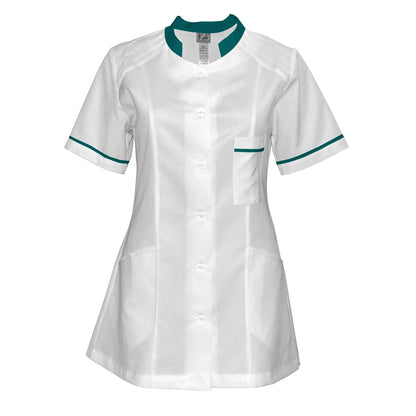 Order a women's white tunic with trim - dark sea green 