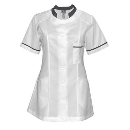 Order a women's white tunic with trim - dark gray 