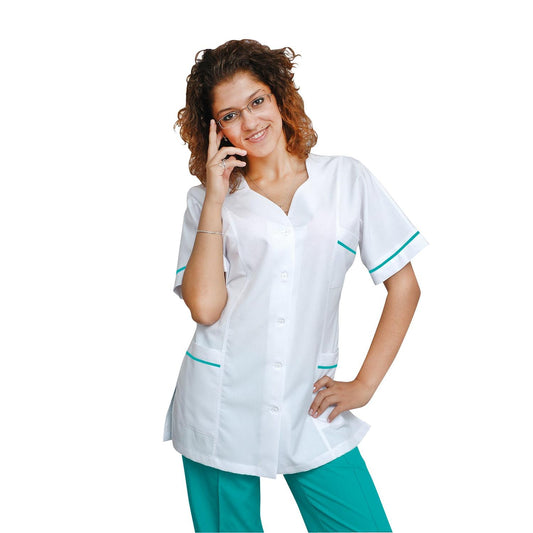 Women's white tunic with trim - color sea green, model FTSoft