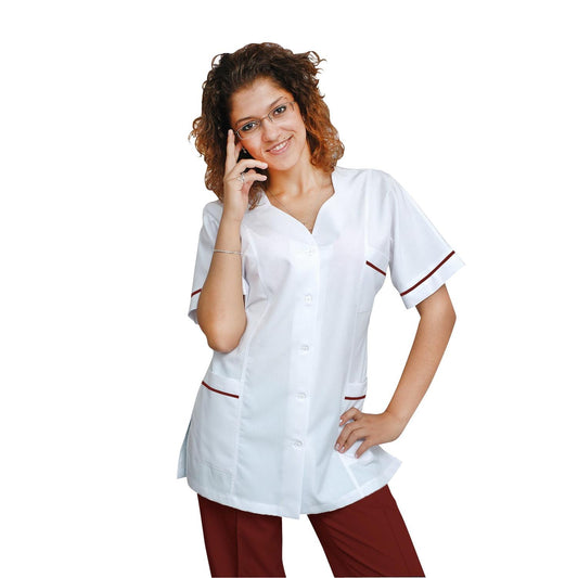 Women's white tunic with trim - wine color, model FTSoft