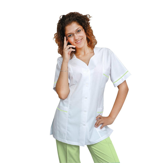 Women's white tunic with trim - pale green color, model FTSoft
