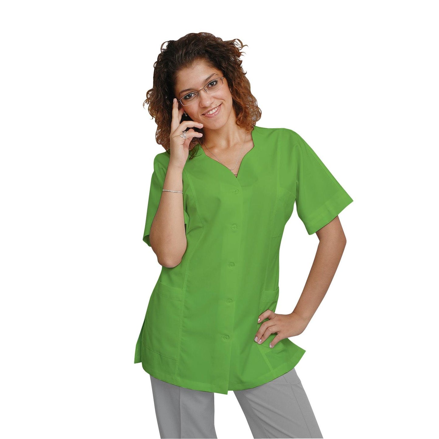 ORDER of a women's tunic - pistachio color with trimming of the customer's choice, model FTSoft
