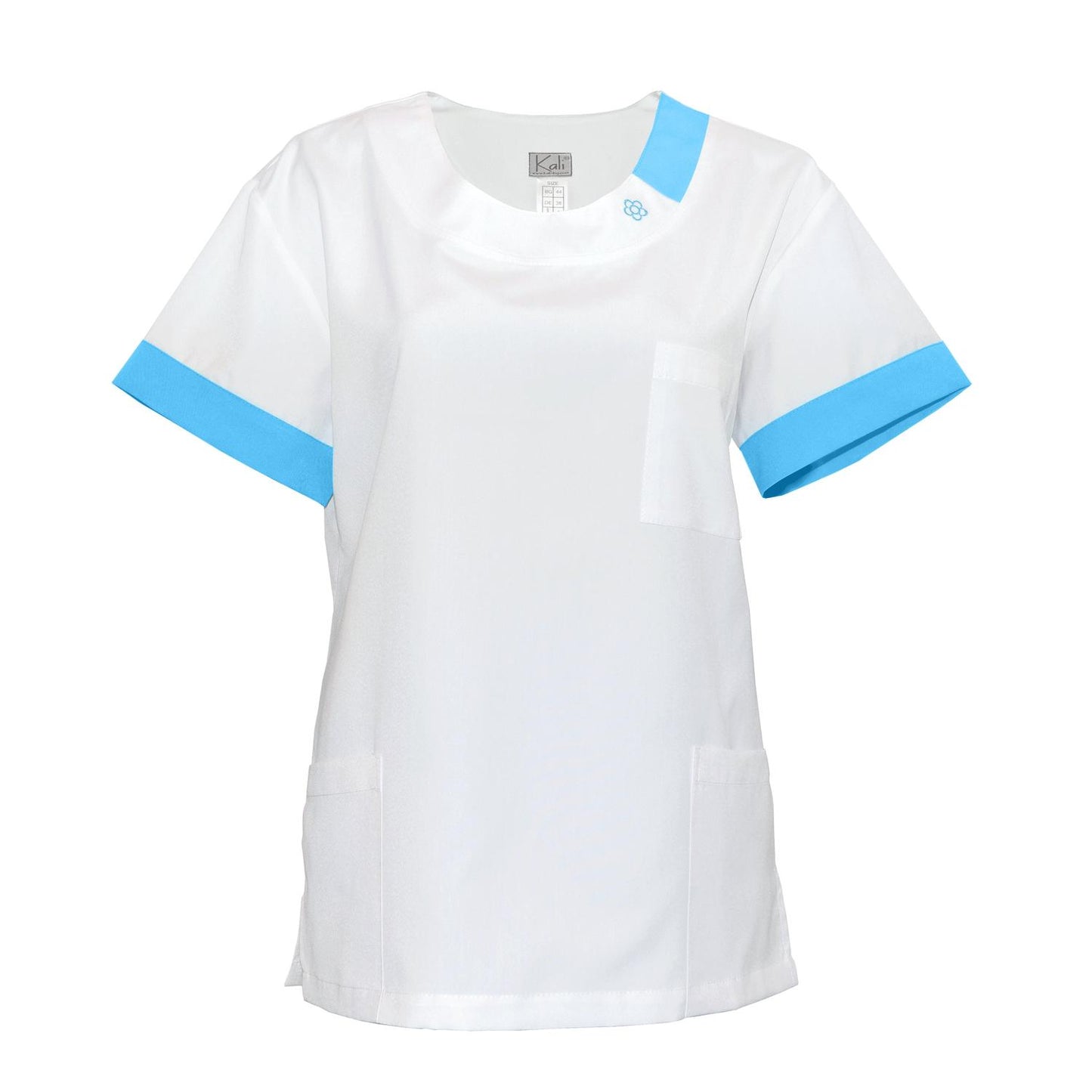 Women's white tunic with trim - color light blue, model FUG