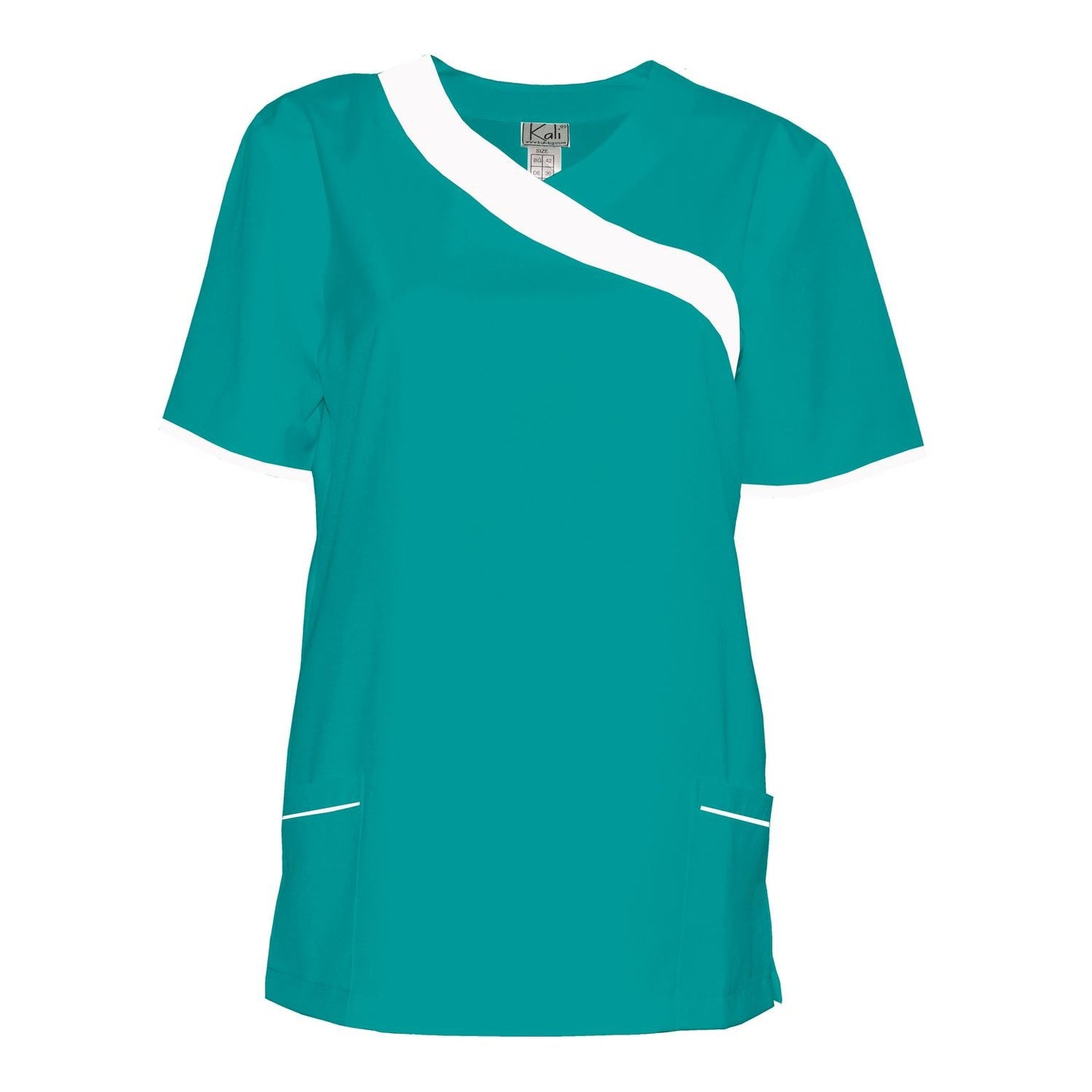 Túnica de mujer - verde mar con ribete blanco, modelo FVDL