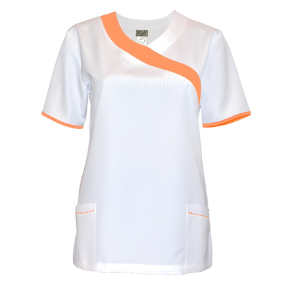 Women's white tunic with trim - banana color, model FVDL