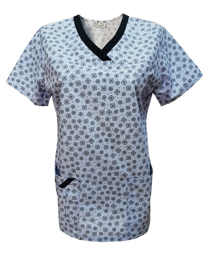 Women's fitted tunic - light blue print, model FVE