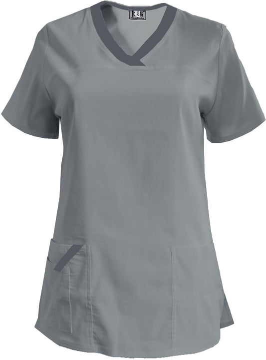 Women's elastic tunic - light gray with dark gray trim, model FVE