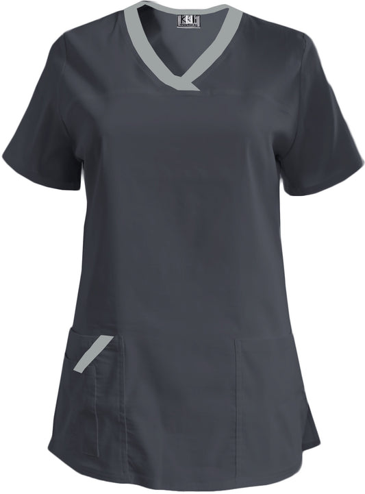 Women's elastic tunic - dark gray with light gray trim, model FVE