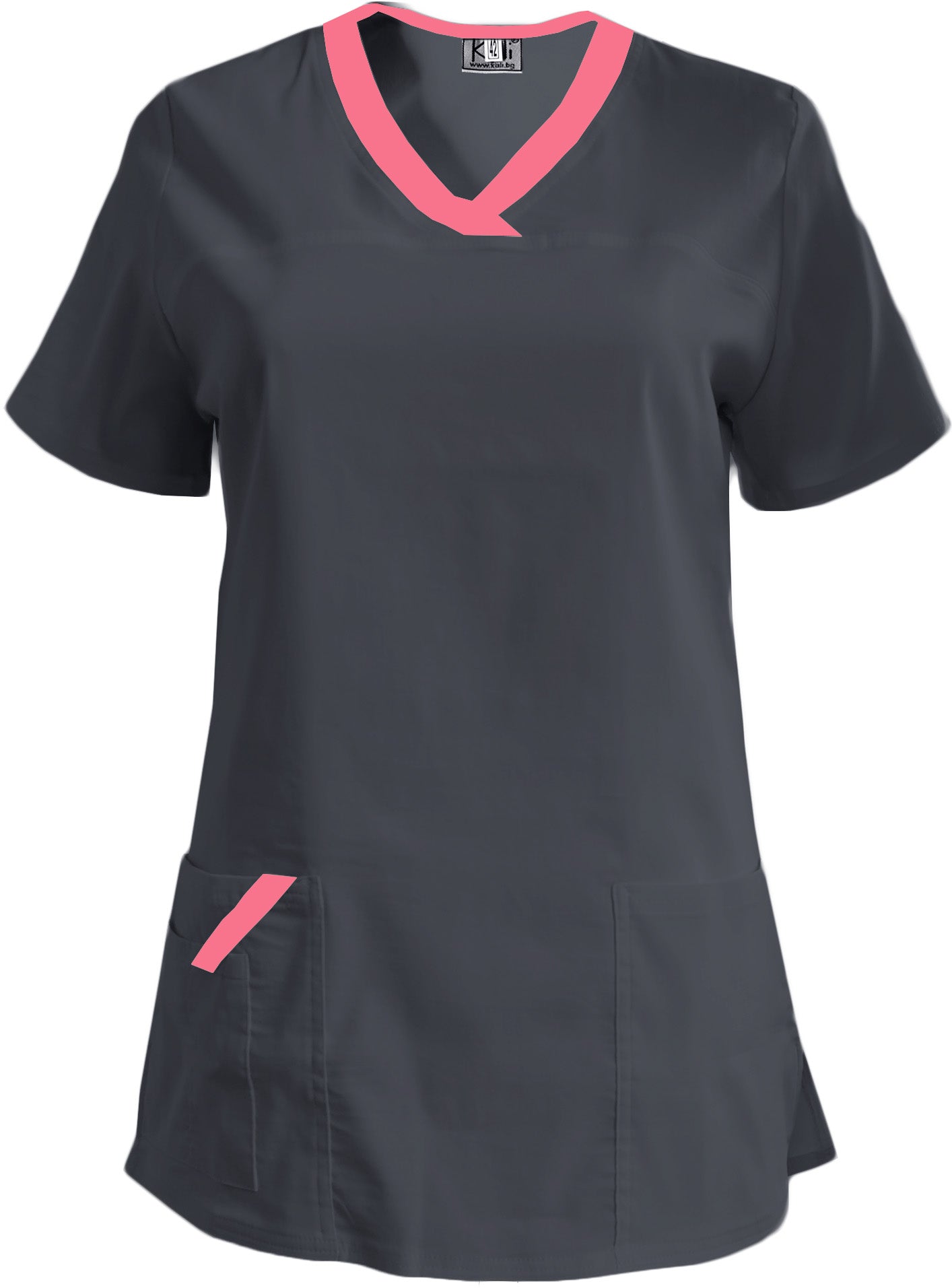 Women's elastic tunic - dark gray with neon fuchsia trim, model FVE