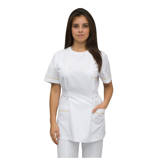 Women's white tunic with trim - lemon color, model FZad