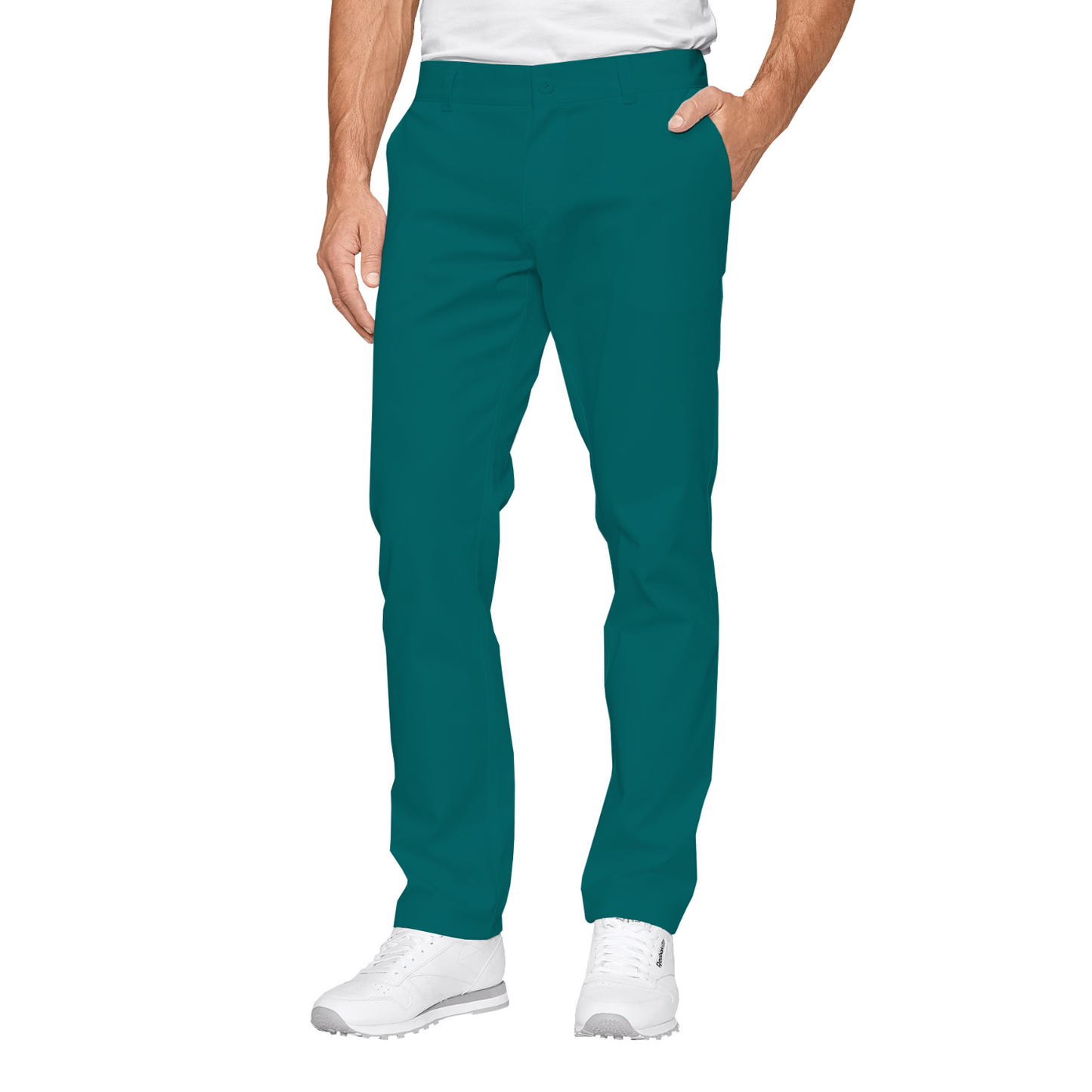 Men's formal trousers - dark navy green, model MPOF