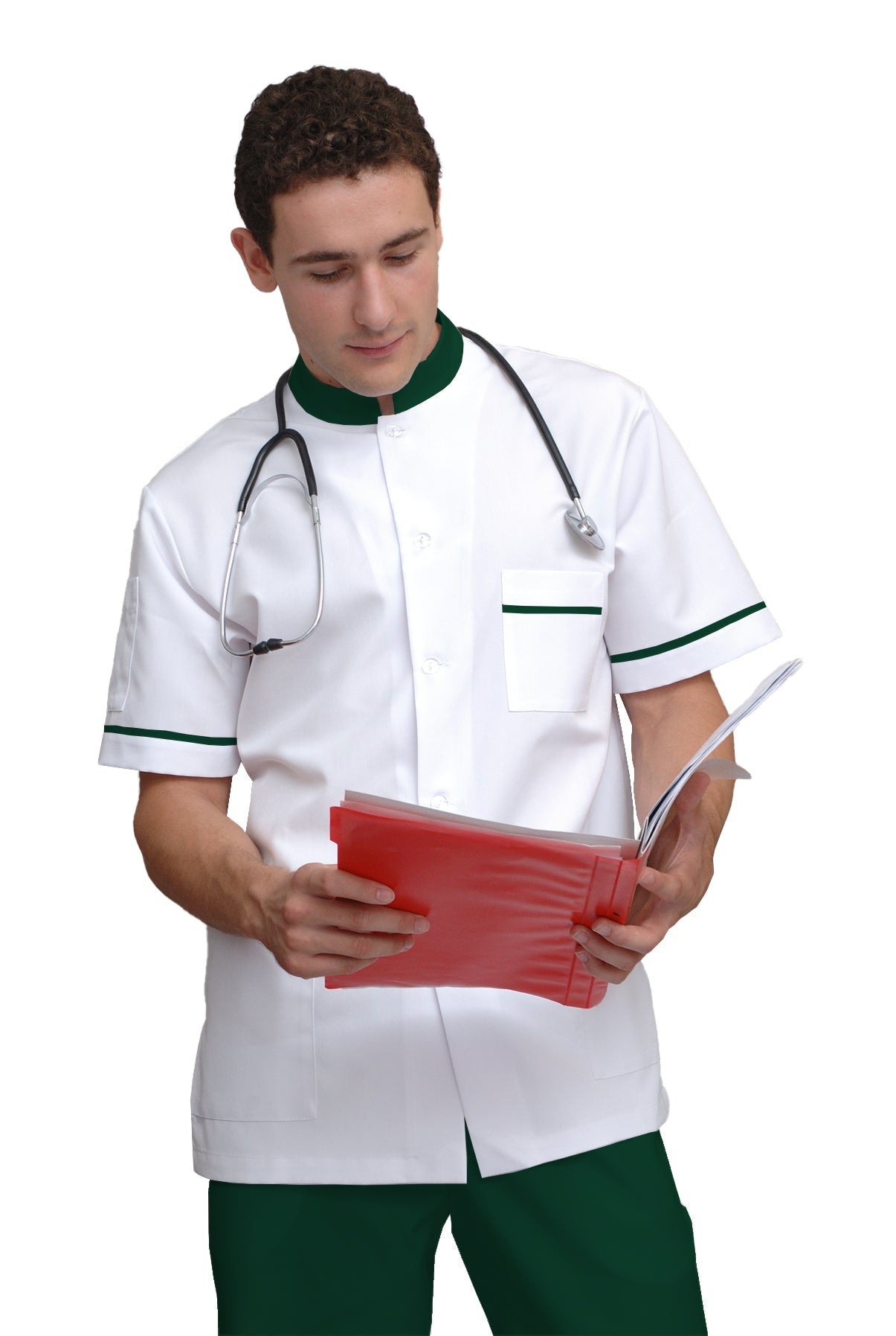 ORDER of men's white tunic with trim - color olive green, model MS213-31