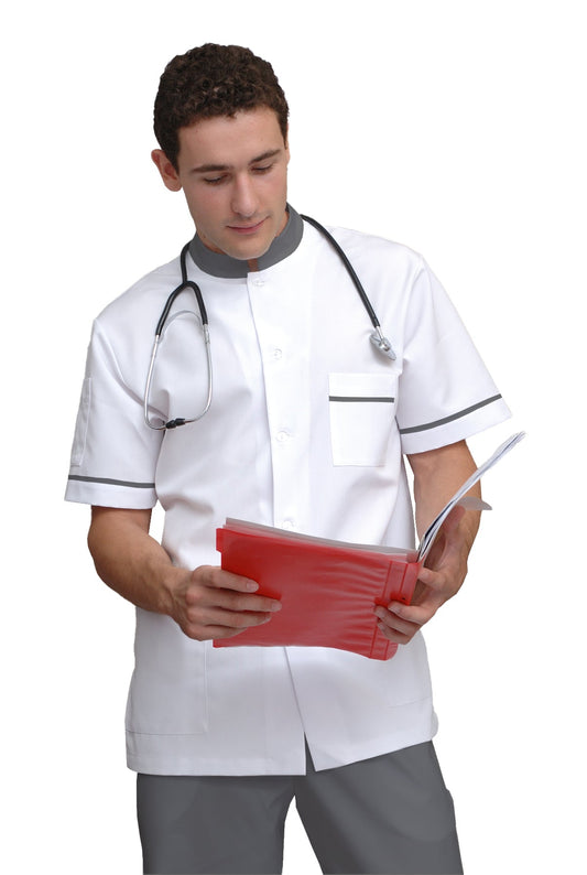 ORDER of men's white tunic with trim - color light gray, model MS213-31