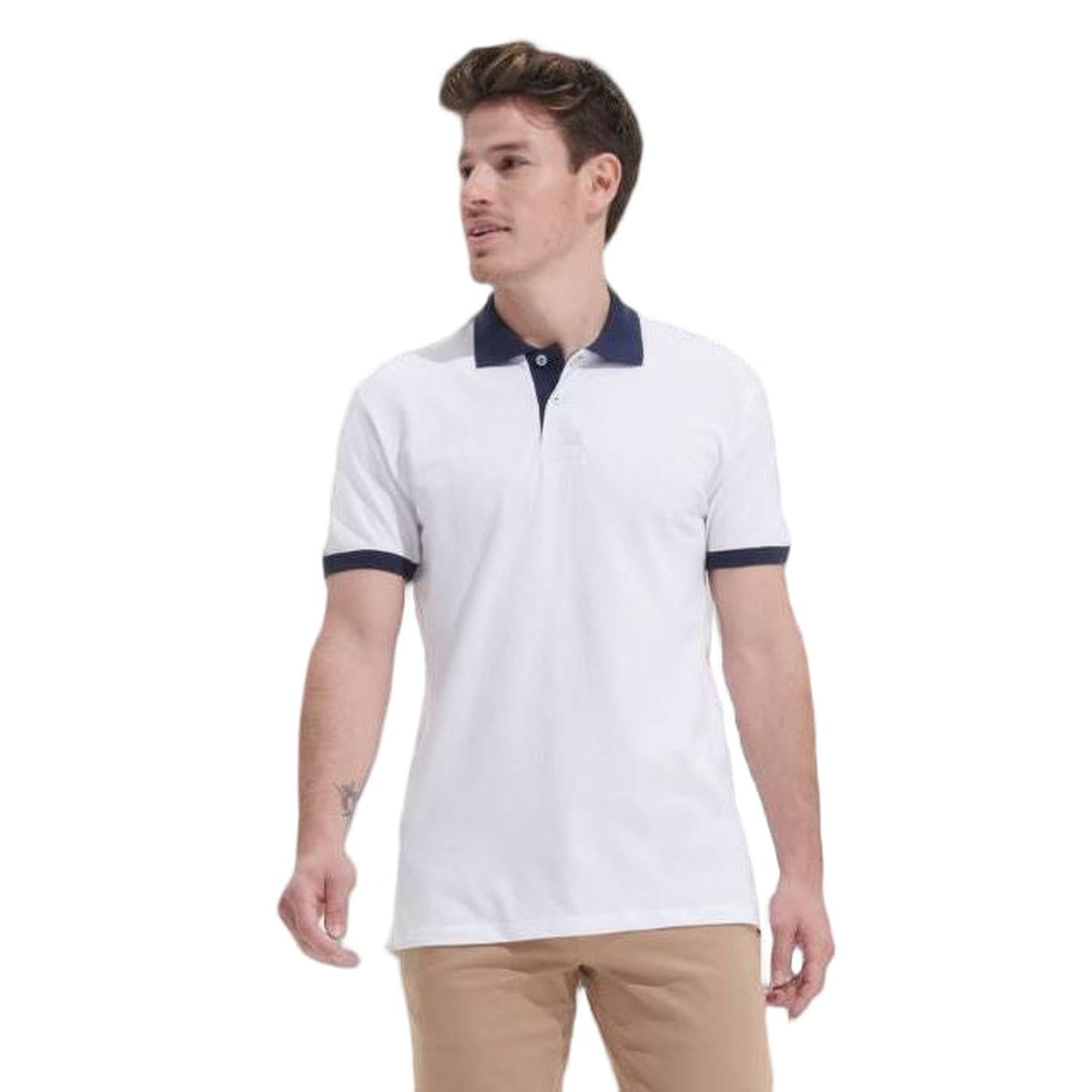 Мъжка двуцветна поло блуза - цвят бял-тъмносин, Sol's – Медицински облекла Кали