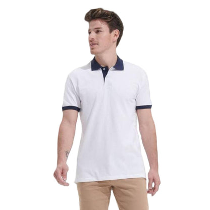 Мъжка двуцветна поло блуза - цвят бял-тъмносин, Sol's – Медицински облекла Кали