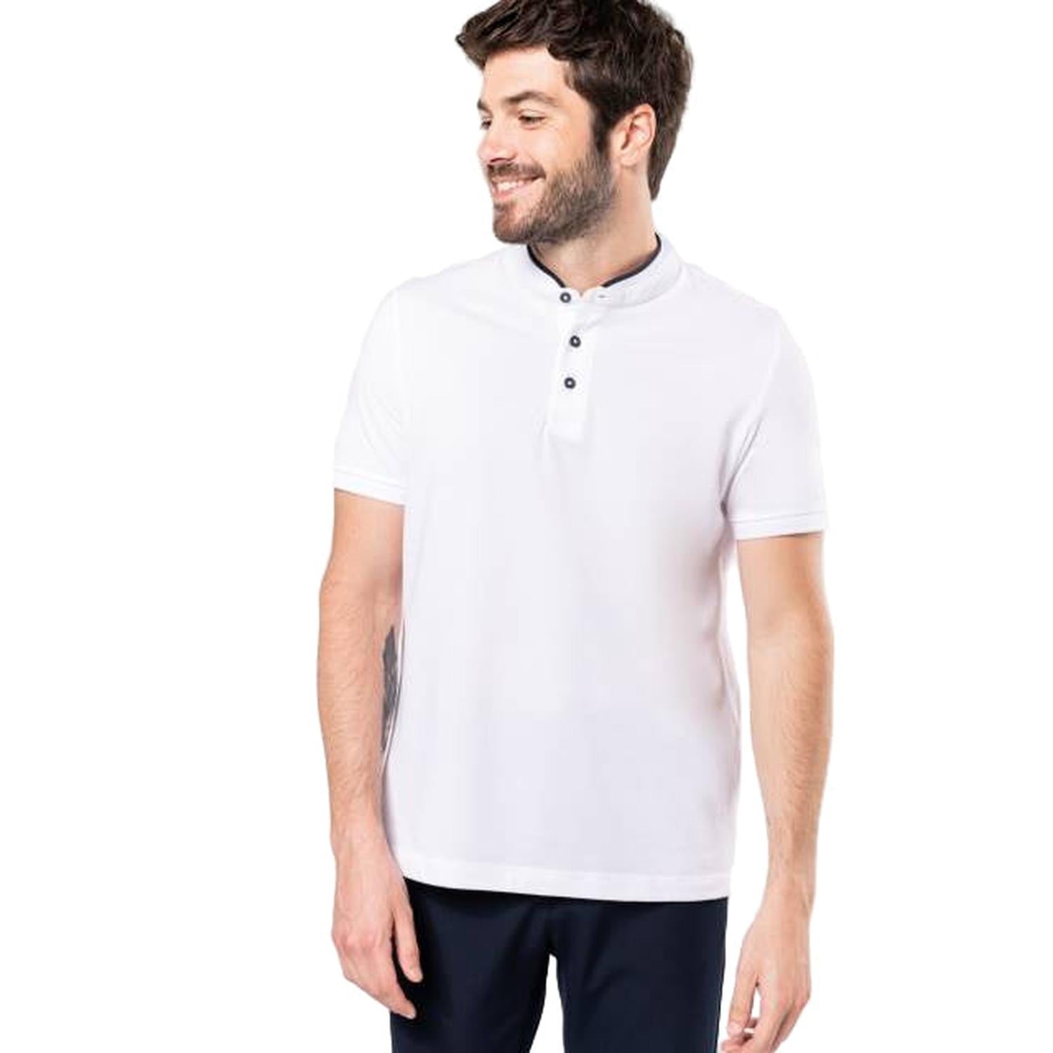 Мъжка поло блуза с попска яка - цвят бял - тъмносин – Медицински облекла Кали
