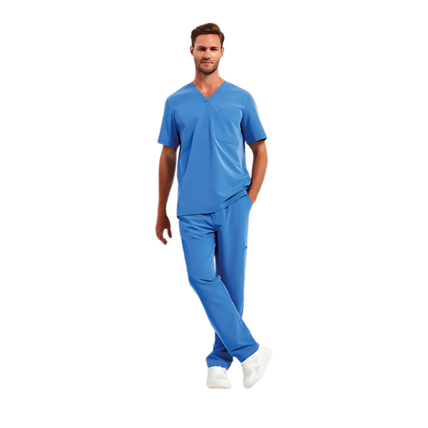 Мъжки стреч карго панталон - цвят небесно син – Медицински облекла Кали