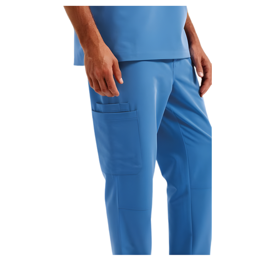 Мъжки стреч карго панталон - цвят небесно син – Медицински облекла Кали