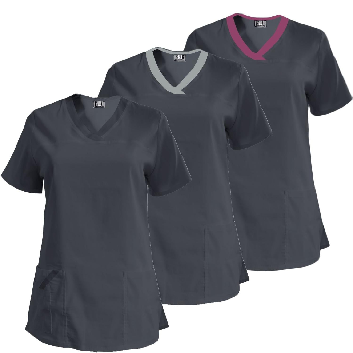Пакет от 3 еластични туники - тъмносиви, модел FVE – Медицински облекла Кали