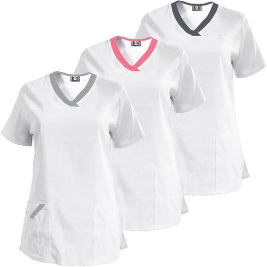 Пакет от 3 еластични туники - цвят бял, модел FVE – Медицински облекла Кали