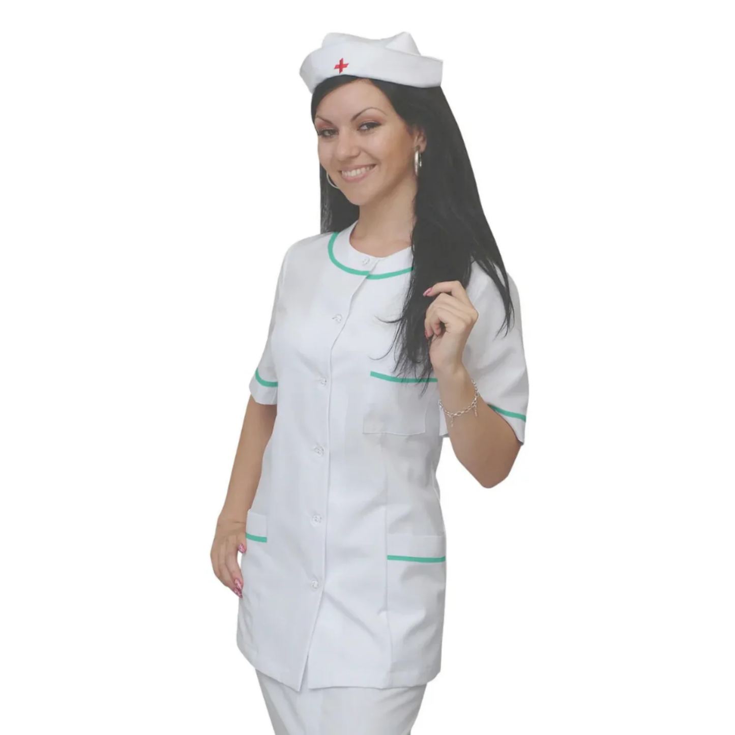 ПОРЪЧКА на дамска бяла туника с гарнитура - цвят мента, модел F222-2U – Медицински облекла Кали