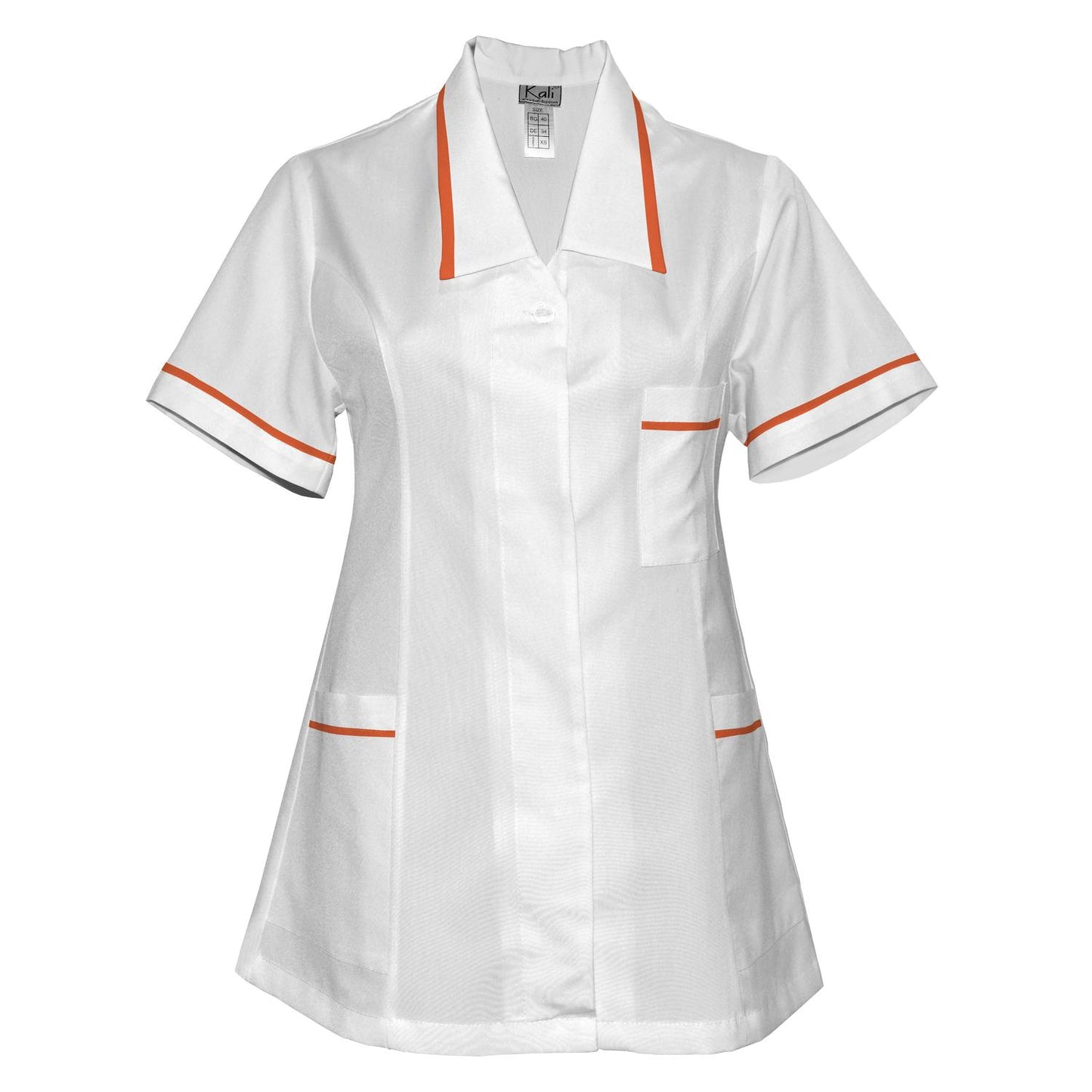 ПОРЪЧКА на дамска бяла туника с гарнитура - цвят оранжев, модел F212-2T – Медицински облекла Кали