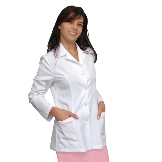 ПОРЪЧКА на дамска бяла туника с гарнитура - цвят розов, модел F222-2 – Медицински облекла Кали