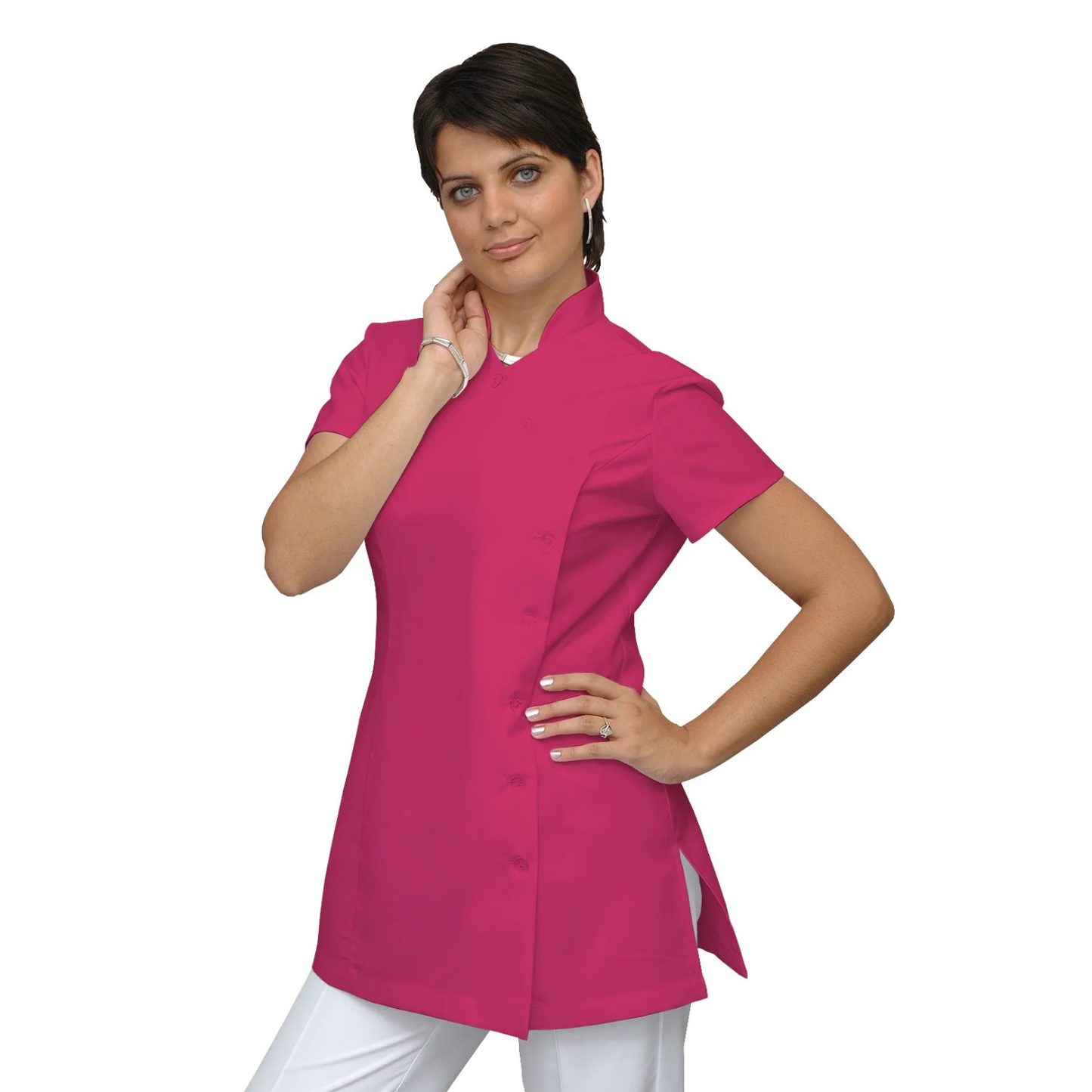 ПОРЪЧКА на дамска туника странично закопчаване - цвят цикламен, модел F207-4A – Медицински облекла Кали