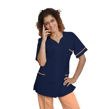 ПОРЪЧКА на дамска туника - цвят тъмносин с гарнитура по избор от клиента, модел FTSoft – Медицински облекла Кали