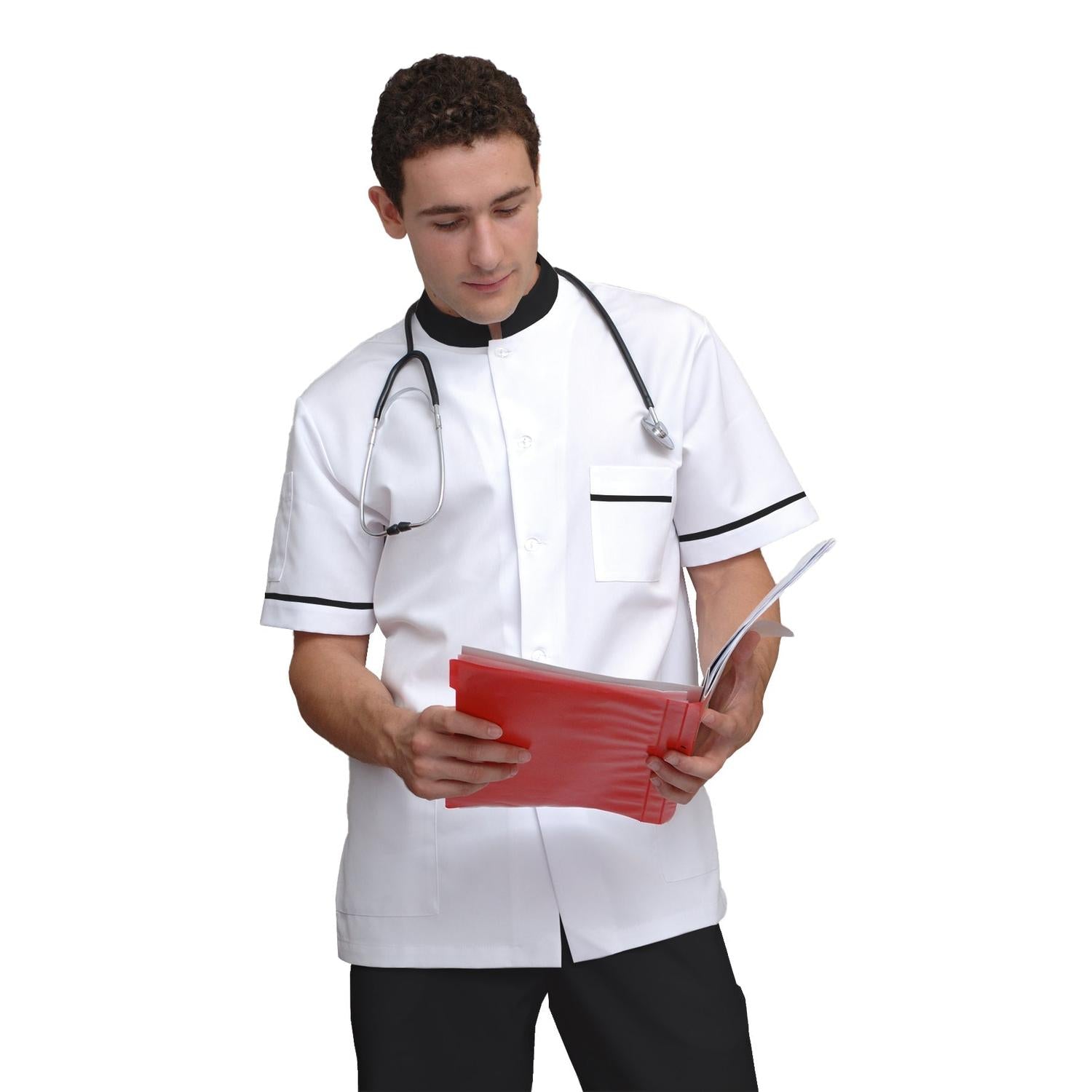 ПОРЪЧКА на мъжка бяла туника с гарнитура - цвят черен, модел MS213-31 – Медицински облекла Кали