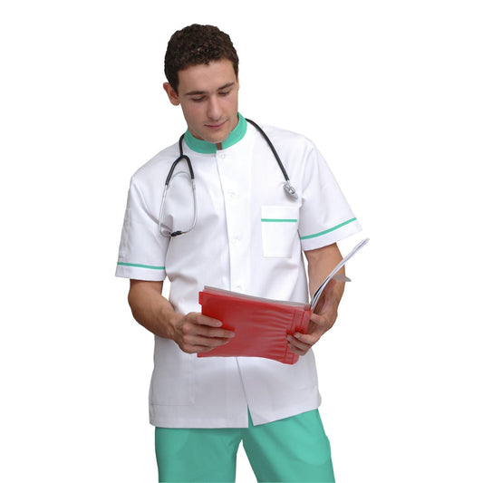 ПОРЪЧКА на мъжка бяла туника с гарнитура - цвят мента, модел MS213-31 – Медицински облекла Кали