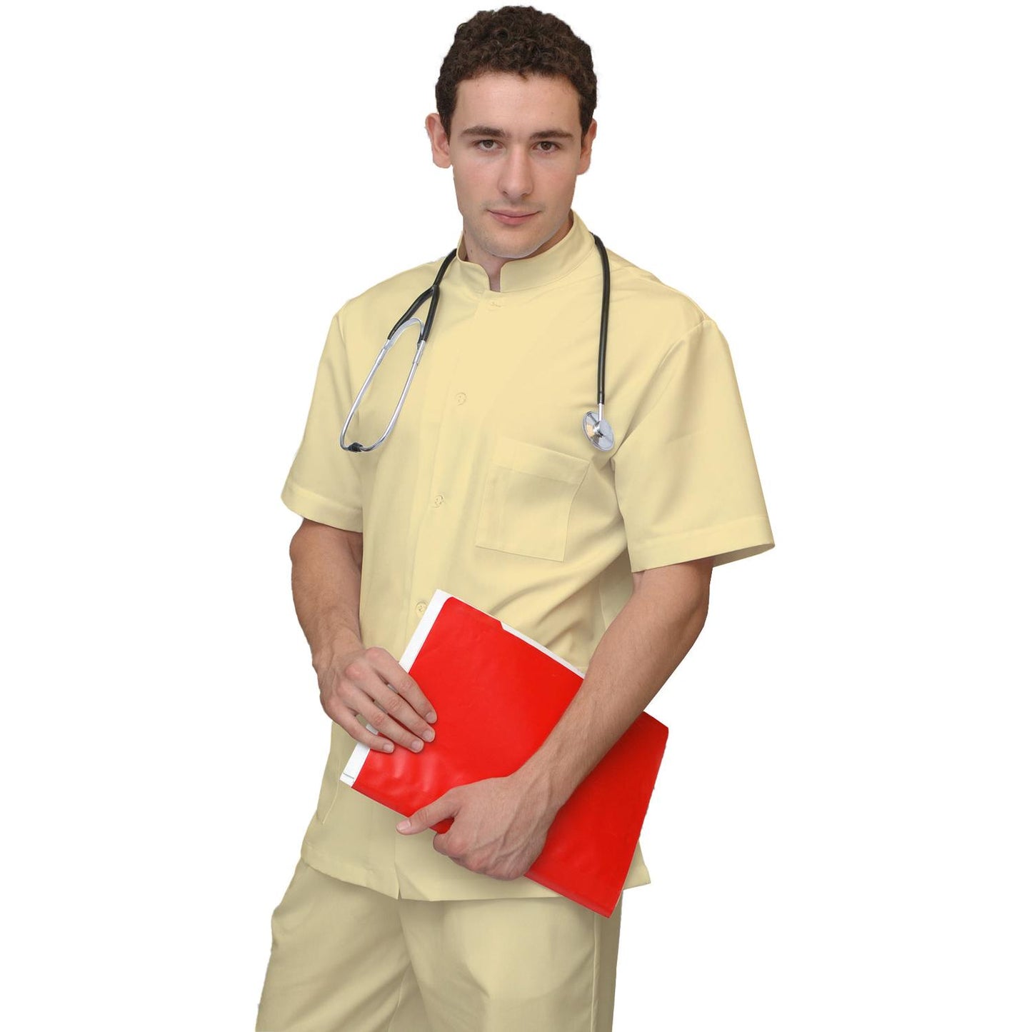 ПОРЪЧКА на мъжка цветна туника - цвят лимонов, модел MS213-31 – Медицински облекла Кали