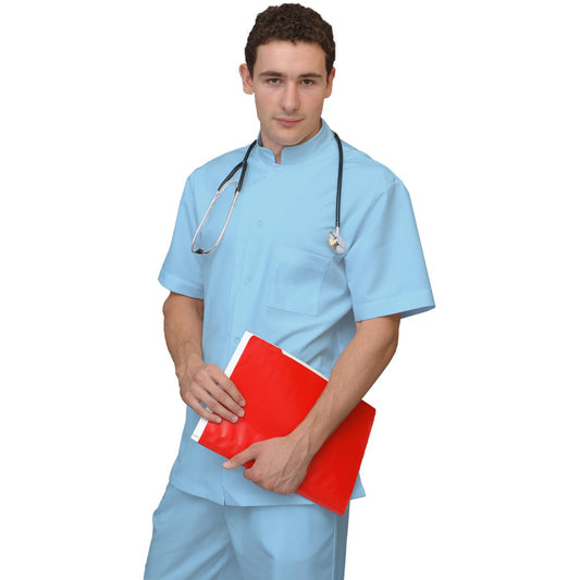 Мъжка цветна туника - цвят светло син, модел MS213-31 – Медицински облекла Кали